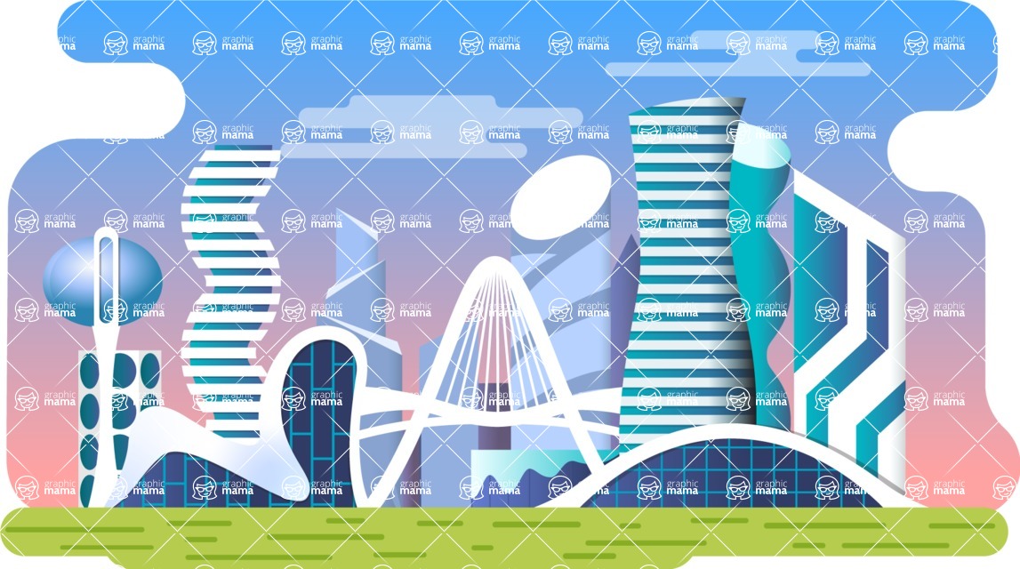 Vector Landscape Mega Bundle - Colorful City with Modern Buildings Vector Background